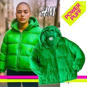 Oversized Streetwear H&M Puff Green Winter Jacket | Small